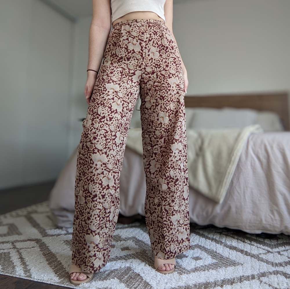 Vintage Wide Leg Floral Print Pants